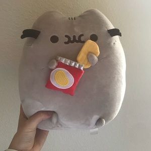 pusheen the cat eating potato chips
